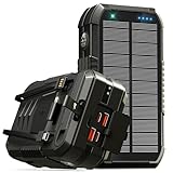 Solar Powerbank 70000mAh, PD 30W USB C Powerbank Schnellladen mit Integriertes Kabel, 15W Kabelloses Laden, Handkurbel, LED Leuchtanzeigen, Taschenlampe, Externe Handy-Akkus für Outdoor
