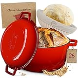 SCHMORGOLD Brotbackform 26cm inkl. Gärkorb - Gusseisen Topf zum Brot Backen - emaille Topf - Schmortopf Gusseisen - Brottopf grifflos - Brot Backen Zubehör