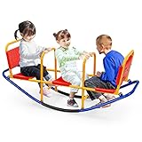 COSTWAY 3 Sitzer Schaukelwippe, Gartenwippe bis 100 kg belastbar, Kinder Wippe In- und Outdoor, Kinderwippe Metall Karussellwippe ideal für Kinder 3-8 Jahren