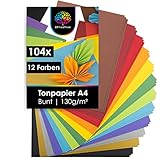 OfficeTree 104 x Tonpapier A4 Bunt 130g - 12 Farben - Buntpapier zum Basteln - Bastelpapier Bunt