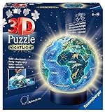 Ravensburger 3D Puzzle 11844 - Nachtlicht Erde bei Nacht - 72 Teile - Puzzle-Ball Globus ab 6 Jahren, LED Nachttischlampe mit Klatsch-Mechanismus