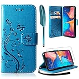 ivencase Lederhülle Kompatibel mit Samsung Galaxy A20e Hülle und Schutzfolie, Wallet Handyhülle PU Leder Tasche Case Kartensteckplätzen (Blau)