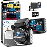 RENGAC Dashcam vorne und hinten: 4 K + 2 K Full HD Dual Dashcam für Autos, integrierte 5G WiFi mit 64 GB Caad, GPS, Auto-Kamera mit 3 Zoll IPS-Bildschirm, UHD 2160P Nachtsicht, App-Steuerung, HDR, 24