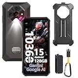 Ulefone Armor X16 Outdoor Handy Android 15, 12GB + 128GB/SD-2TB 10360mAh, IP68/IP69K Outdoor Smartphone, 6.56' 48MP+20MP mit Flashlight, Octa-Dome-Design/5GHz Wi-Fi/3 Card Slots/NFC/OTG/GPS Schwarz