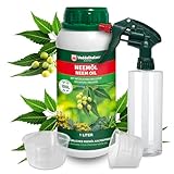 Veddelholzer 1000 ml Premium kaltgepresstes 100% natürliches Neemöl Komplett Set mit natürlichem Emulgator + Sprühflasche 500 ml & 2 Messbecher natürliche Pflanzenpflege für drinnen & draußen