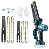 6-8 Zoll Akku Kettensäge kompatibel mit Bosch B 18V Akku, Bürstenlose Elektro kettensäge mit Akku-Anzeige, Auto-Öler, 2 Platten, 4 Ketten, Handschuhe und Schutzbrille (ohne Akku)