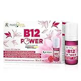 PharmaVital Vegan B12 Power Trinkampullen mit Vitamin B12 unterstützt den Energiestoffwechsel, Nervensystem, hilft gegen Müdigkeit – 10 shots – 25µg Vitamin B12 pro Tagesdosis in Himbeergeschmack