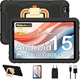 JUEDUR Android 15 Kinder-Tablet 10 Zoll, 22 GB RAM + 128 GB ROM (TF 1T), Octa-Core, 8000 mAh, WiFi 6, 5+8 MP, Kindersicherung, mit EVA-Schutzhülle, stoßfest, 360° drehbar, Halterung (schwarz)