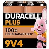 Duracell Plus 9V Block Alkaline-Batterien, 6LR61 MN1604, 4er Pack
