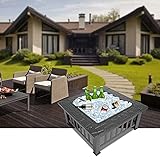 ZJFHEYUO 32-Zoll-Feuerstelle für den Außenbereich, 3-in-1-Feuerstelle aus Metall, quadratisch, Holzofen für Lagerfeuer auf der Terrasse, Lagerfeuer im Hinterhof, mit Funkenschutz,