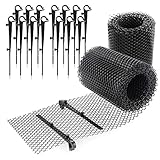com-four® 12 Meter Rolle Dachrinnenschutz für Haus, Carport, Stall mit 8 Klammern - zuschneidbar - Regenrinnenschutz-Set - Laubschutz - Laubfang mit Befestigungsclips (Set 2 - Rolle 12m / 16 Clips)