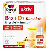 Doppelherz B12 + D3 Duo Aktiv - Hochdosiert mit Vitamin B12 + D3 zur Unterstützung einer normalen Funktion des Immunsystems - 30 Trinkfläschchen, Flüssigkeit