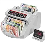 OIdFe Professioneller Euro-Banknotenzähler, UV-MG-Fälschungs-Fälschungsprüfer, Geschwindigkeit  1000 Stück/min, tragbarer Sortierer, Banknotenzähler mit Display Bank Weiß