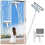 4 in 1 Sprüh Fensterwischer Mit Teleskopstiel mit Abwassersammler und 3 Pads, Fensterputzer Teleskop mit Verlängerungsstange Gummiabzieher für hohe Innen/Außenfenster