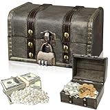 Forbabe Schatztruhe Holz, Schatzkiste mit Schloss Aufbewahrung Schatzkiste Vintage Schmuckkästchen mit Deckel Klein Piratenschatztruhe Holz Schatztruhe Kindergeburtstag (16x12x9.5cm, Grau)