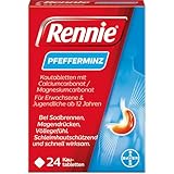 Rennie Pfefferminz lindern Sodbrennen und säurebedingte Magenbeschwerden, 24 Kautabletten