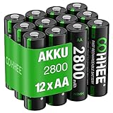 OOHHEE 12 x AA NI-MH Akkus, wiederaufladbare AA Batterien, 1.2v Mignon AA Akku, 2800mAh hohe Kapazität, geringe Selbstentladung, mit Batterie Schutzbox