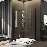 Eckeinstieg Duschkabine 90 x 100 cm Schwarz Falttür Duschabtrennung mit Doppel Drehfalttür, Glas Duschkabine Duschwand 6mm ESG Sicherheitsglas mit NANO Beschichtung, Dusche Duschtür Höhe: 195cm