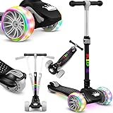 KIDIZ® Roller Kinder Scooter X-Pro2 Dreiradscooter mit PU LED Leuchtenden Räder Kinderroller faltbar Tret-Roller höhenverstellbarer Cityroller für Jungen Mädchen 3-12 Jahre, Schwarz