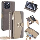 Jiajihua Hülle Kompatibel mit Samsung Galaxy A52 4G / 5G / A52S 5G Lanyard-Reißverschluss-Geldbörse【3 Kartenfächer】【Magnetverschluss】 PU-Leder-Klappständer Gray
