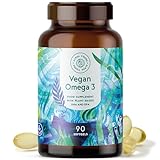 Omega 3 Vegan - Hochdosierte Kapseln mit EPA und DHA aus Algenöl (1500mg pro Tagesdosis) - 90 vegane Softgel-Kapseln - leicht zu schlucken - für Veganer geeignet, nachhaltig - Alpha Foods
