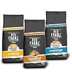 Der-Franz TOP 3 Kaffee Bundle - Crema, Melange, Haselnuss, Ganze Bohne, 3 x 1000g