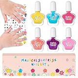 6 Farben Kinder Nagellack Set - Wasserbasierter Peel off Nail Polish - Ungiftig Schnelltrocknender Nagellack mit Nagelsticker - Lila Orange Blau Glitzer Nagelack für Mädchen Geschenk Kit (A Set)