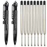 2 Stück Tactical Pen Schwarz + 8 Stück Füllungen Des Pens Ersetzen, Multifunktional Taktischer Kugelschreiber, Survival Gadget Outdoor Kugelschreiber, Taktischer Stift für Emergent Tool Und Geschenk