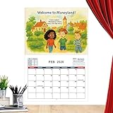 Kalender für Kinder 2026, Monatsplanung und Motivation zum Lernen von Geldmanagement, Januar bis Dezember 2026, Planer mit bunten Illustrationen für Jungen und Mädchen
