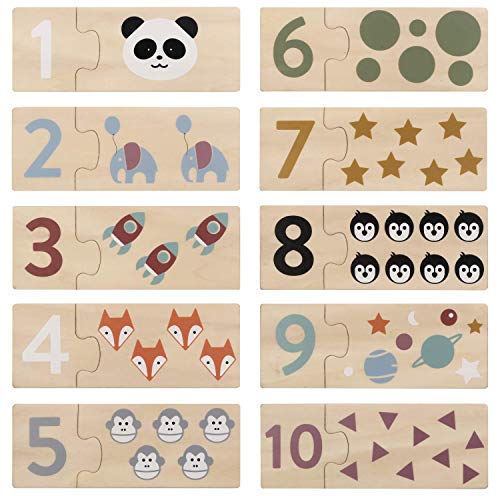 Kindsgut Lernspiel Zahlen aus Holz, spielerisch bis 10 Zählen mit dem Kinder-Puzzle, Lernpuzzle mit schönen Motiven, Schlichtes Design und dezente Farben, Kinderspiel Zahlen