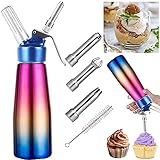 Comforty 500ml Sahnespender Edelstahl Schlagsahnebereiter, Profi Sahnesyphon Whipped Cream mit Aluminium Körper + 3 Düsen und 1 Reinigungbürste, für Desserts Gebäck