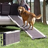 Hunderampe Auto Klappbar - Stabile und rutschfeste Hundeleiter Auto & SUV bis zu 90kg Belastbar - Teleskop Alu Rampe für große Hunde - Reflektierende Seiten - Hundetreppe - Befestigungsclip - Grau