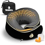 TRAVARA Nackenkissen Flugzeug - Memory Foam - Kompakter Reisekissen für Lange Flüge - Nackenhörnchen Erwachsene - für Auto - Flugzeug Kissen - Ihr Essentialer Reisebegleiter