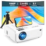 【Elektrische Fokus/Trapezkorrektur 6D/4P】 Beamer Heimkino WiFi Bluetooth 1080P Full HD VOPLLS Beamer Outdoor ±50° Zoom Projektor für Handy/iOS/Android