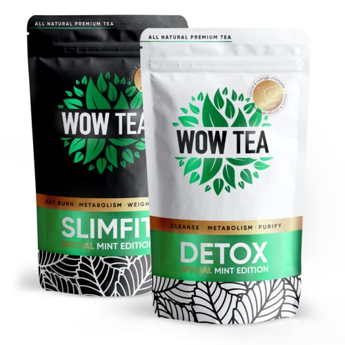 WOW TEA - Happy Bauch Dieters Tees- Mint Slimming Tee | Mint Detox Tee | Belly Bloating Relief Formula mit Peppermint | Natural Green Tea, Yerba Mate, Dandelion Root | 300 gr | Made in EU
