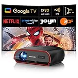 Smart Beamer 4K mit Google TV 1780 ANSI Tageslicht Beamer mit Tof CMOS Autofokus Official Netflix Dolby Digital LED Beamer mit Bluetooth5.4 WiFi6 HDMI ARC 2.1 für Heller Raum Heimkino Deckenmontage
