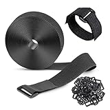 Klettband, 10m x 2cm Klettband mit 50 Schnalle, Frei Zuschneidbar Klettverschluss Band, Wiederverschließbar Klett Kabelbinder für Kabel Organisieren Schläuche Schnüre(Schwarz)