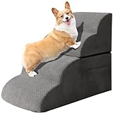 Furnishh Hundetreppe für kleine Hunde Hochbett Couch Stuhl, 4 Stufen Haustier Stufen, Hunderampe für ältere verletzte Hunde, Katzen, kleine Haustiere, rutschfest und langlebig