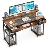 ODK Schreibtisch, Computertisch mit Schubladen, 120x50x90cm Schreibtisch Holz mit Abnehmbarem Regal, Bürotisch mit Tastaturablage und Monitorständer, PC Tisch Gaming Tisch für Home Office, Braun