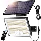 SIGRILL Solarlampen mit Bewegungsmelder 172LED , Solar Strahler IP65 Außenwandleuchte, Gartenleuchten mit 5m Kabel, Solarleuchten für Außen, Garage