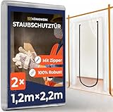 Königwerk 2x Staubschutztür mit Reißverschluss 1,1x2,2m [Extra Stark] - Inkl. Abdeckfolie - Ideal als Staubschutzwand, Baustellentür, Schmutzschleuse