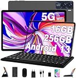 Tablet 11 Zoll 2K Display 2000*1200 Android 13 16GB RAM + 256GB ROM Tablet PC, 8600mAh Akku, 5G WLAN, Bluetooth 5.0, 13MP+5MP, Google GMS, Typ-C, Metallkörper, Mit Hülle, Tastatur & Maus, Grau