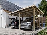 Woodtex Holz Doppel Carport | 595 x 495 cm | 290 cm hoch | Fichte Kiefer Carport | mit UV-Schutz | 9er Pfosten | inkl. Dacheindeckung