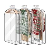 Kleidertaschen für die Aufbewahrung des Kleiderschranks, transparente Kleidertaschen | 3 x transparente Kleidung mit Reißverschluss – wasserdichter Kleidungsschutz, Po-Schutz