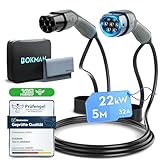 bokman Typ 2 Ladekabel, Modus 3 / 32A / 22 kW / 3-Phasig / 5 Meter, Typ 2 auf Typ 2 EV Ladekabel für Elektroauto mit Tragetasche und Mikrofasertuch