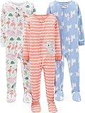 Simple Joys by Carter's Baby Mädchen 3-Pack Snug Fit Footed Cotton Pajamas Kleinkindschläfer, Herzen/Lama/Meereslebewesen, 18 Monate (3er Pack)