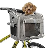 BABEYER Hundefahrradkorb, erweiterbarer, weicher Fahrradtransportrucksack mit 4 offenen Türen, 4 Mesh-Fenster für kleine Hundekatzenwelpen - grau