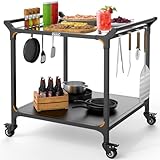NUUK Grillwagen Pizzaofentisch für den Außenbereich, 81,3 x 81,3 cm, Grill-Vorbereitungstisch mit doppelter Ablage, Edelstahl, Rolltisch, Küche, Lebensmittelzubereitungstisch, Wagen für Garten