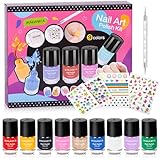 wakaniya Kinder Nagellack Set für Mädchen Quick Dry Mini Nagellack Kit mit Edelstein Aufkleber, nicht toxische Wasser-basierte Peel-Off Low Geruch Kinder Nagel Set für Alter 3+ Nail Polish