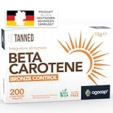 BETA CAROTIN - Bräunungskapseln, 200 Mikrocpr. Betakaroten gold, und Vitamin A. Beta carotin kapseln, Bräunungsbooster - Fördert die Produktion von Melanin für goldene Haut. Beta carotin hochdosiert